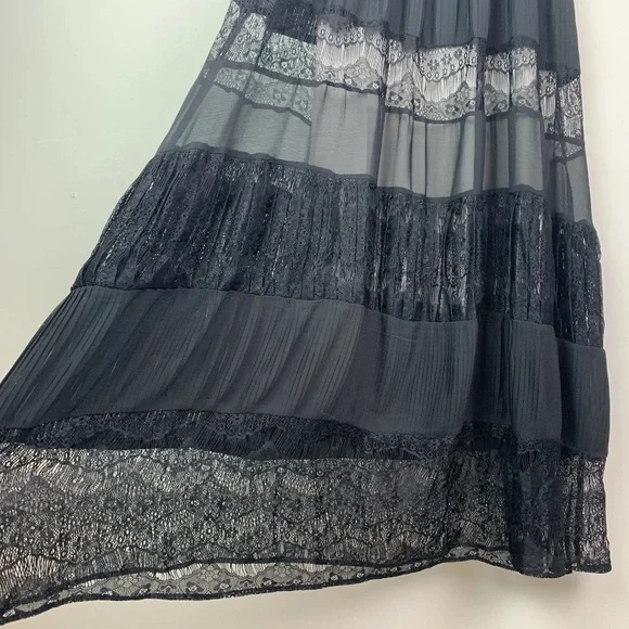 Alice + Olivia Dejas‎ Chiffon Lace Midi Slip Dress in Black Size S - Picture 7 of 16